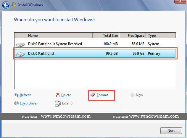 install Windows 7 format disk