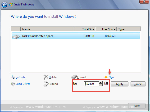install Windows 7 new disk