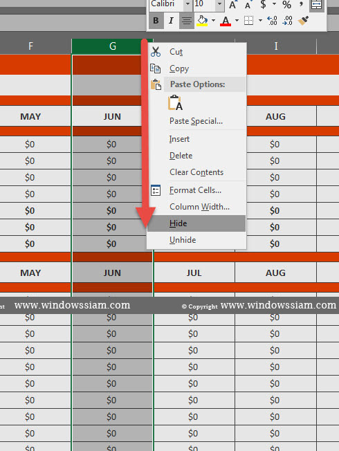 ซ่อนคอลั่ม ซ่อนแถว Excel 2016-3