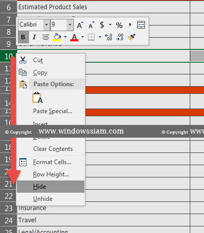 ซ่อนคอลั่ม ซ่อนแถว Excel 2016-4