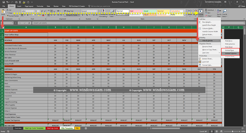 ซ่อนคอลั่ม ซ่อนแถว Excel 2016-6