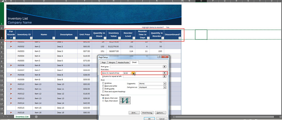 Print Area Excel การเพิ่มหัวตาราง-4