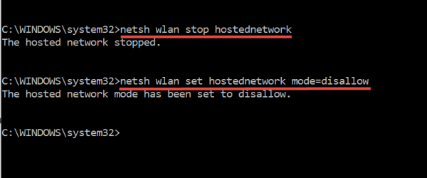 netsh wlan stop hostednetwork