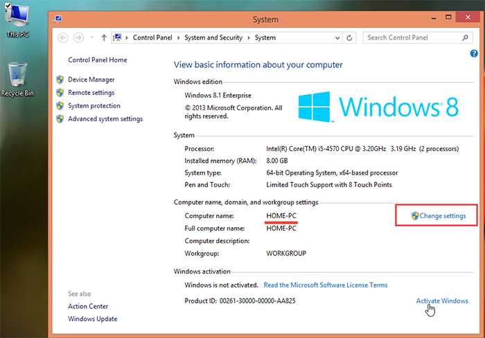 Change Name Computer Windows 8.1