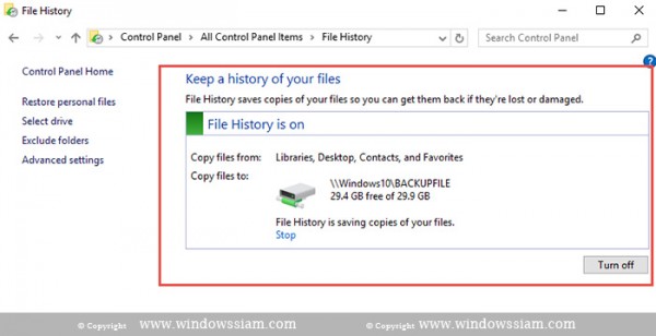 Backup-Restore File History Windows 10 step8