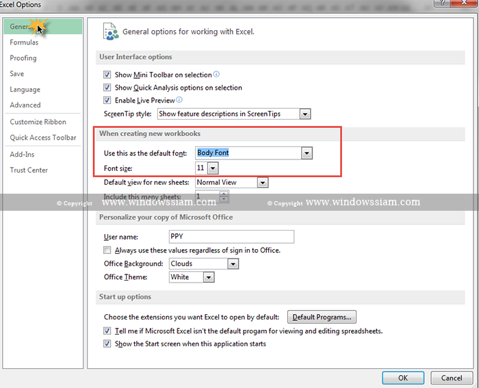 Change Font Defaults Microsoft Excel step1