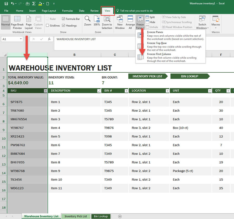 Freeze Excel 2016 Row-Colums-3