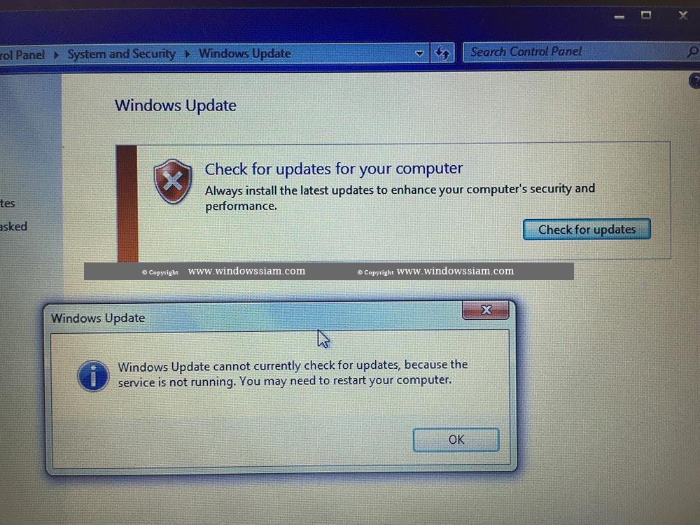 service is not running Windows Update