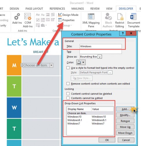  Drop Down List Word 2016 2013