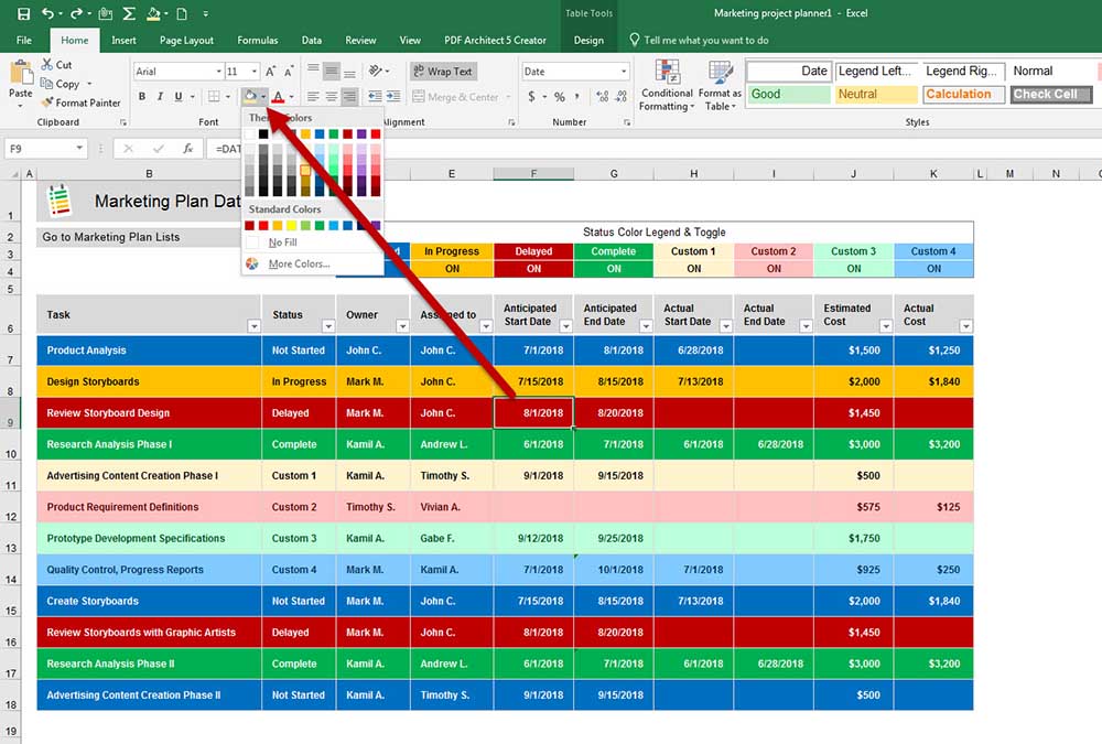 ใส่สีเซลล์พื้นหลัง Excel-1