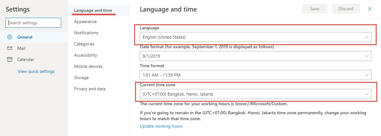 เปลี่ยนภาษา Outlook and TimeZone-3
