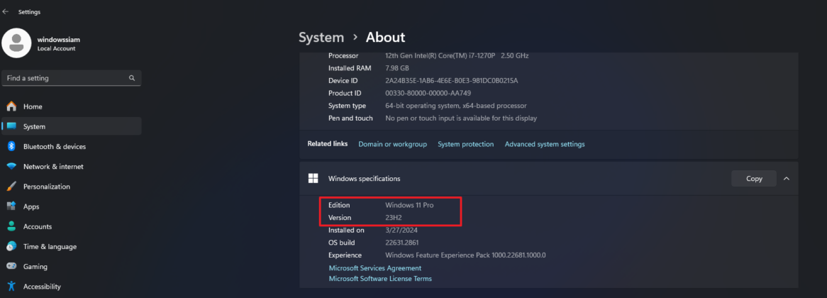 ตรวจสอบเวอร์ชั่น Windows 11 - WINDOWSSIAM